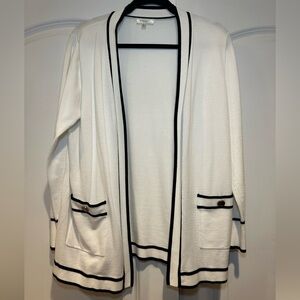 Essentials Ivory Cardigan with Black Trim